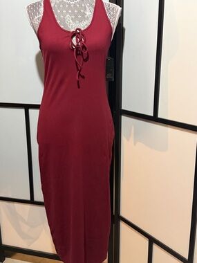 wild fable Burgundy Lace-Up Tank Maxi Dress
